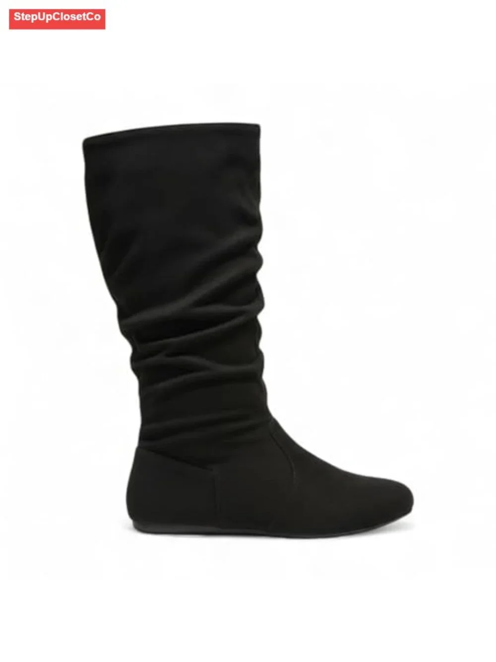 Women's Slouchy Mid-Calf Pull-On Boots with Side Zip Low Heel Winter Shoes